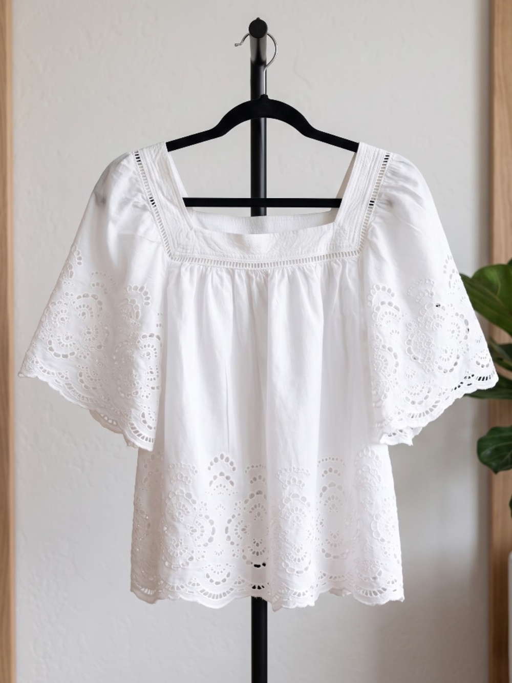 Madewell Eyelet Sleeve  Flutter Top